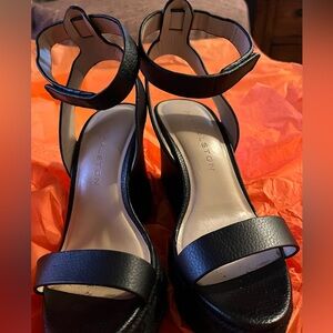 H by Halston Black Wedge Sandals with ankle strap size 5